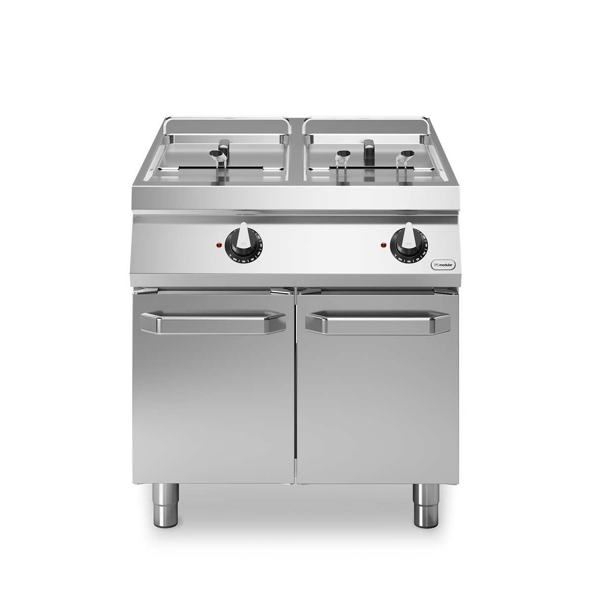 Elektrische Friteuse ROC 110/80 2 Becken 17+17 Lt rotierende Heizelemente 33 kW Fach mit Türen