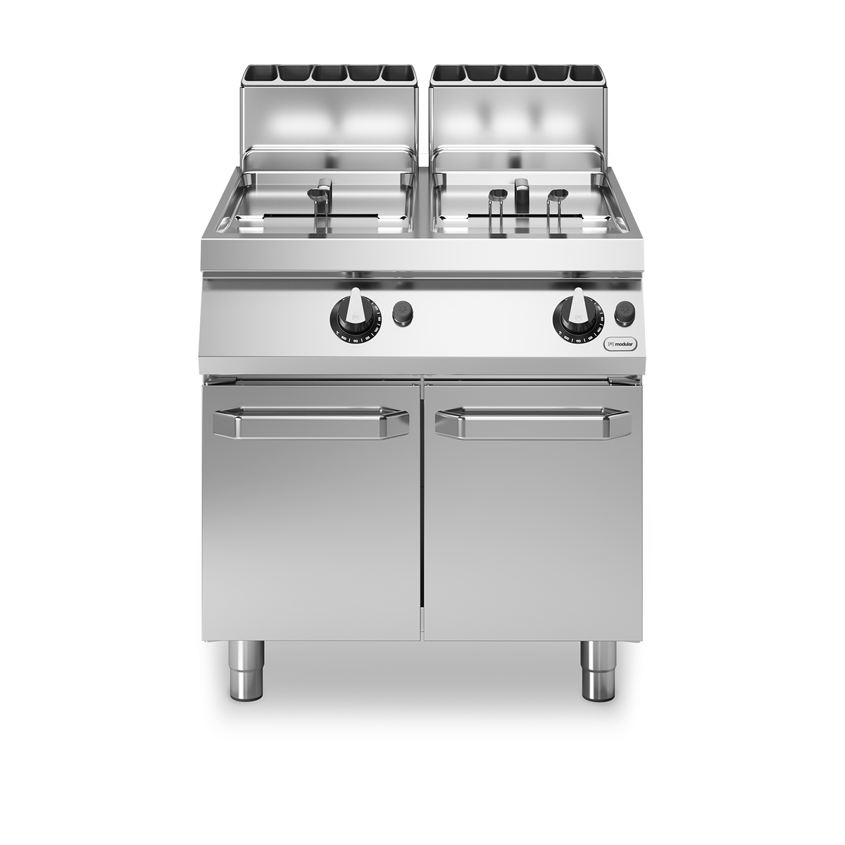 ROC 90/80 Gasfriteuse 2 Becken 13+13 Liter Brenner im Becken 24 kW Fach mit Türen