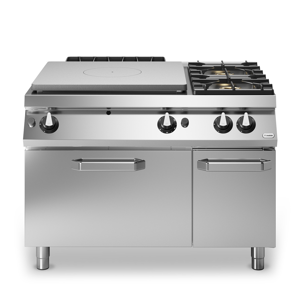 Vollgas-Emaille-Kochfeld ROC 90/120 2 Brenner 25 kW mit Gasbackofen 8 kW Fach mit Tür
