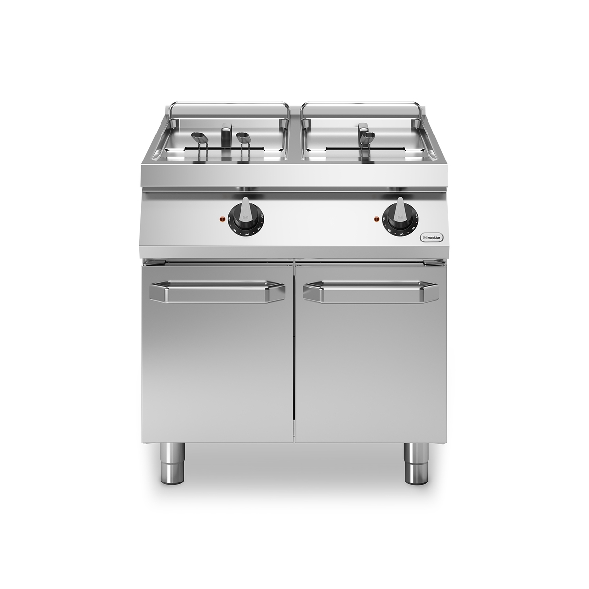 Elektrische Friteuse ROC 90/80 2 Becken 17+17 Lt rotierende Heizelemente 33 kW Fach mit Türen
