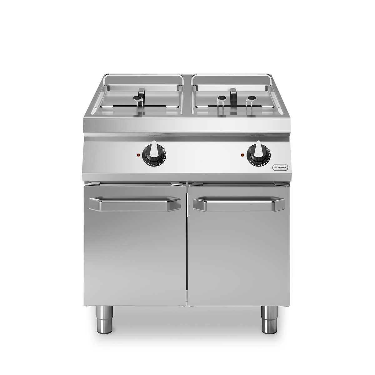 Elektrische Friteuse ROC 110/80 2 Becken 13+13 Lt rotierende Heizelemente 24 kW Fach mit Türen