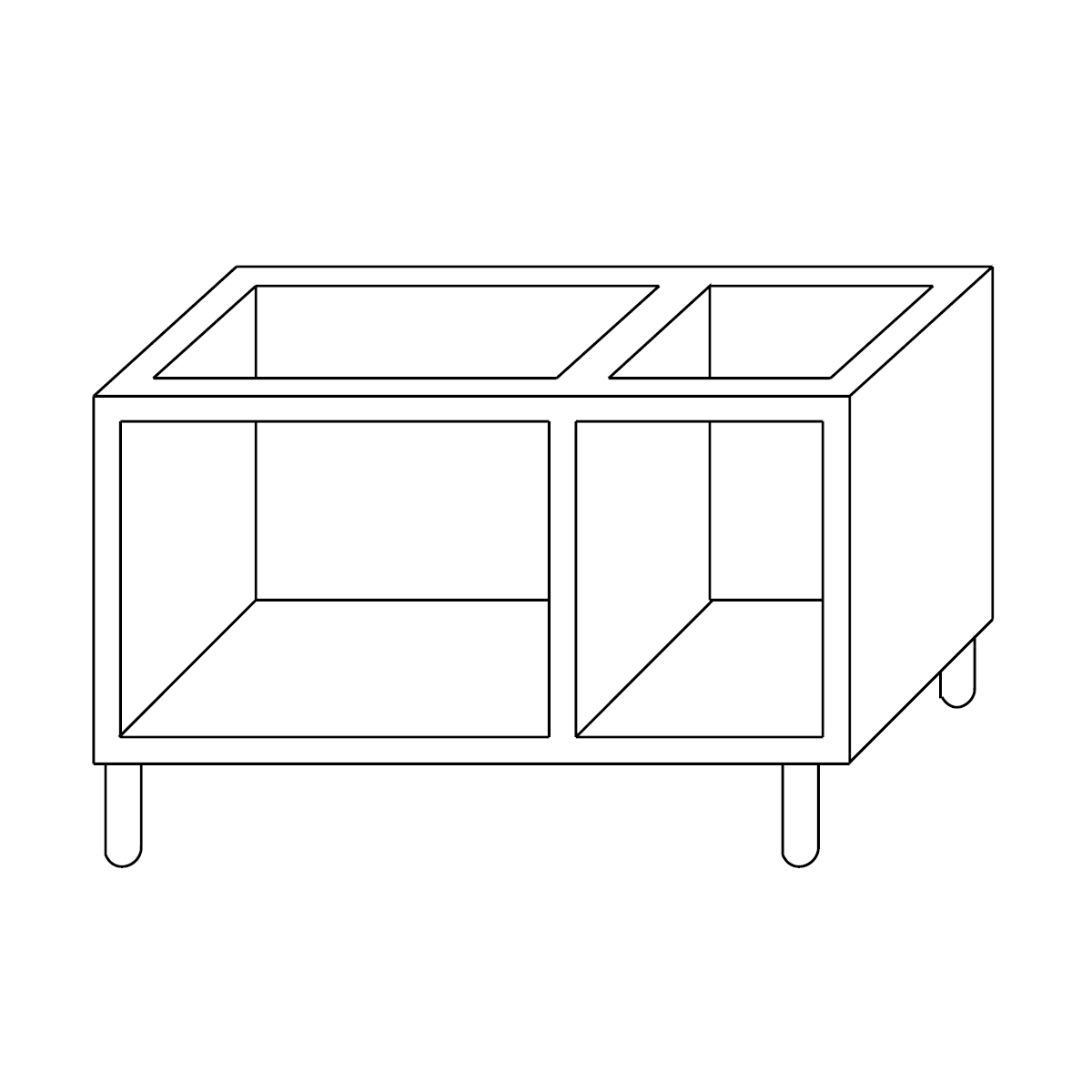 Offener Unterschrank, Modul 90 cm Model Modul 60 cm + Modul 30 cm
Abmessungen 900x490x570 mm