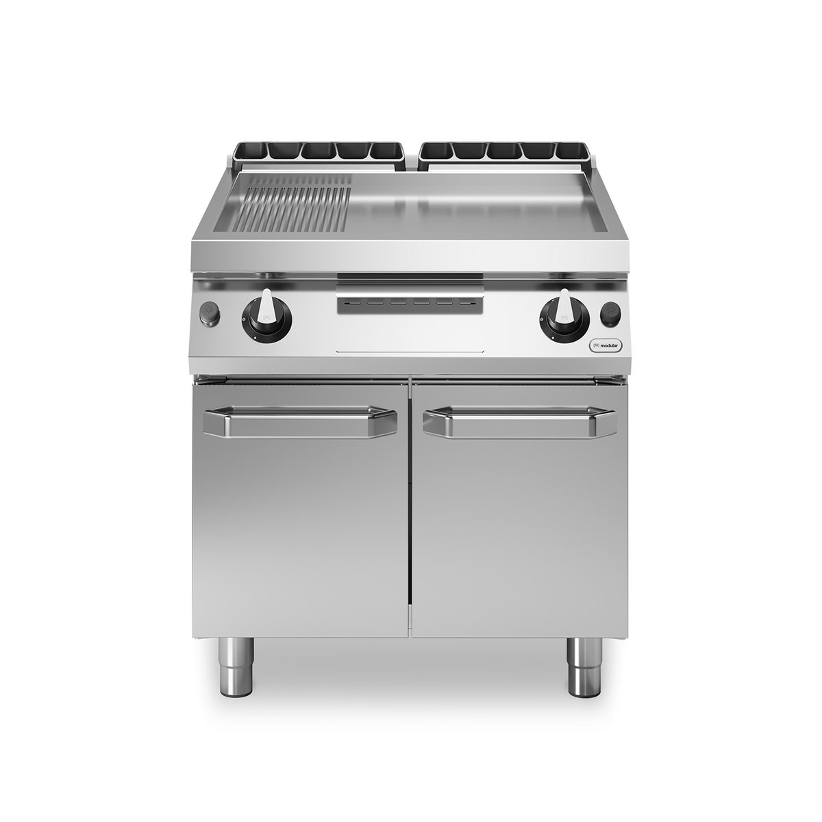 Fry top gas ROC 70/80 Platte 2/3 glatt 1/3 gerillt 12 kW Fach mit Türen