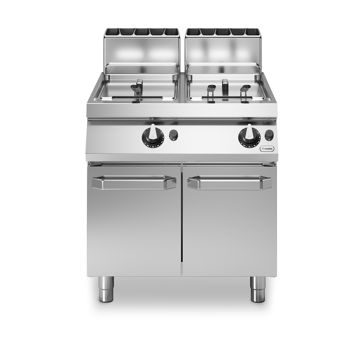 ROC 90/80 Gasfriteuse 2 Becken 22+22 Liter Brenner im Becken 40 kW Fach mit Türen